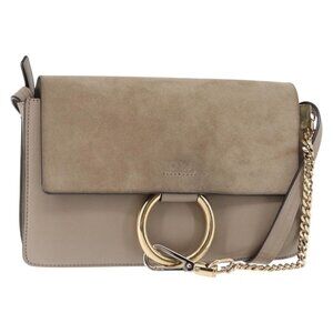 Authentic Chloe Fay Shoulder Bag Suede Leather Beige Gold